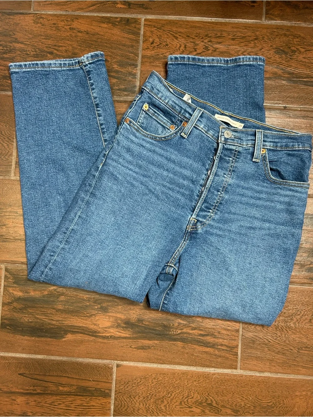 Levi’s Ribcage Straight Ankle High Rise Denim Dark Wash Jeans Stretch Womens 29
